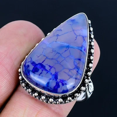 Anillo hecho a mano enchapado en plata 925 de ágata de encaje púrpura talla 9 de EE. UU. Foto 1 de 3