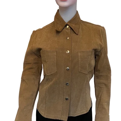 Camisa de gamuza occidental vintage de los años 70 color camel con botones talla XS Foto 1 de 4