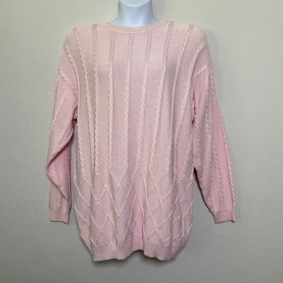 Vintage Lilli Ann Knits Pink Cable Knit Sweater Size 16 Long Sleeve Cottagecore - Image 1 of 4
