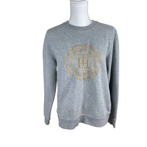 Tommy Hilfiger Sudadera Cuello Redondo Gris Jaspeado Talla L Dorado Bordado Logo 1985 - Imagen 1 de 9