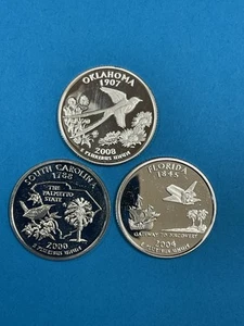 3-Coins Silver State Quarters Proof 2000S SC/2004S FL/2008S OK - Picture 1 of 7