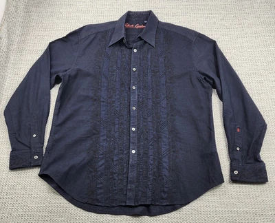 Robert Graham Shirt Mens XL Black Embroidered Pintuck Button Front Long Sleeve - Image 1 of 4