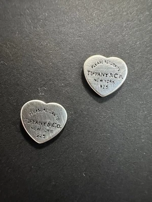 Tiffany and Co Sterling Silver Heart Stud Earrings. Worn Condition - image 1 of 4