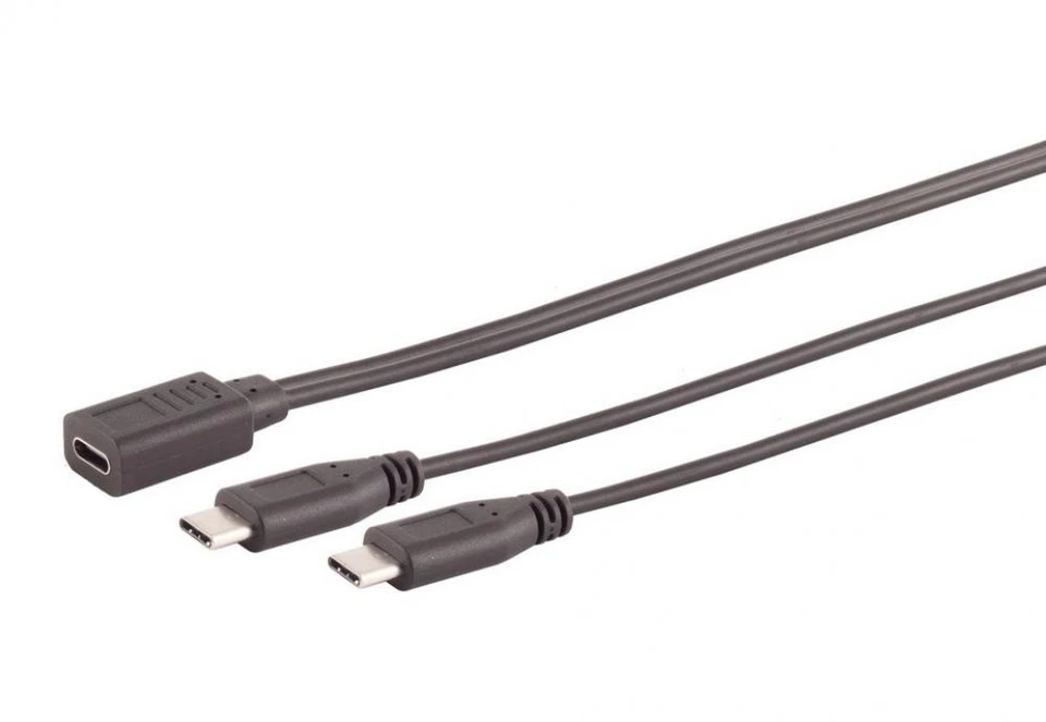 USB 2.0 Y-Kabel, USB-C Buchse - 2x USB-C Stecker, schwarz, 0,30m - Bild 1 von 1
