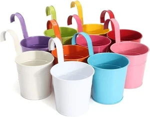 10 x Hängetopf bunt Kräutertopf Blumentopf Zaun Hängetöpfe Balkon Topf Hänger - Bild 1 von 14