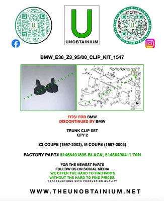 FITS/PARA BMW Z3 CUPÉ Y M CUPÉ CLIPS PARTE #51468401895 #51468400411 Foto 1 de 3
