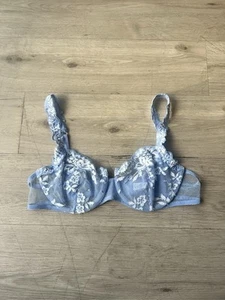 La Perla blue mesh floral unlined bra sz 36C - Picture 1 of 7