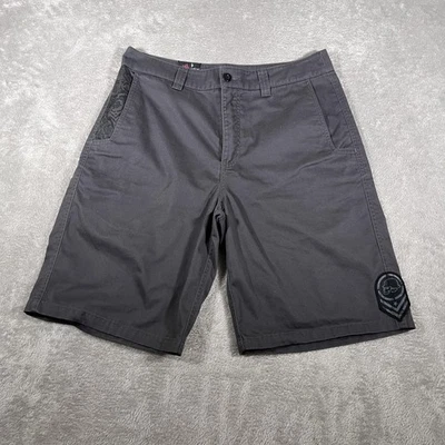 Pantalones Cortos Mulisha de Metal para Hombres Gris Carbón Chino Caminar Calavera Parche Bolsillos con Cremallera Foto 1 de 4