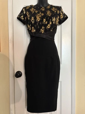 Vestido Bettie Page by Tatyana Talla XS Pinup Movible Dorado Floral Ocasión de Cóctel Foto 1 de 4