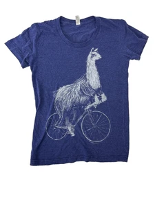 Llama Bicycle T Shirt American Apparel Crew Neck Unisex Cotton Funny Blue Small - Picture 1 of 7