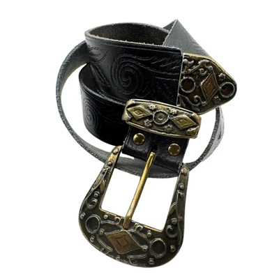 Cinturón Original Vintage Cuero Genuino Unisex Negro con Hebilla Talla 28-34 Suizo Foto 1 de 4