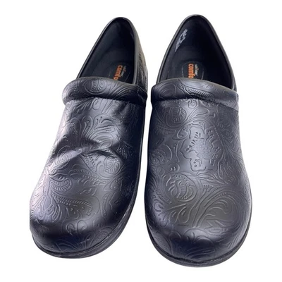 Zapatos antideslizantes SafeTStep Comfort de enfermería negros florales de cuero sintético talla 10 Foto 1 de 4