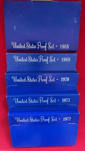 5 US Mint Proof Sets OGP 1968-69-70-71-72 - Picture 1 of 4