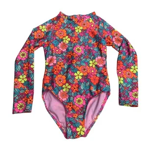 New Cat & Jack Girls Large 10/12 UPF 50+ Long Sleeve Back Zip One Piece Swimsuit - Picture 1 of 3
