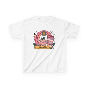 Kids Tee, Rainbow and Apple Design, School Gift Birthday Celebration Summer - Picture 1 of 5