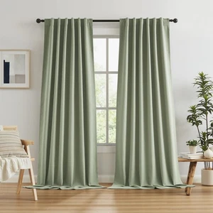 Blackout Linen Curtains 108 Inches Long, Back Tab Loop Pocket Hook Belt Long ... - Picture 1 of 7