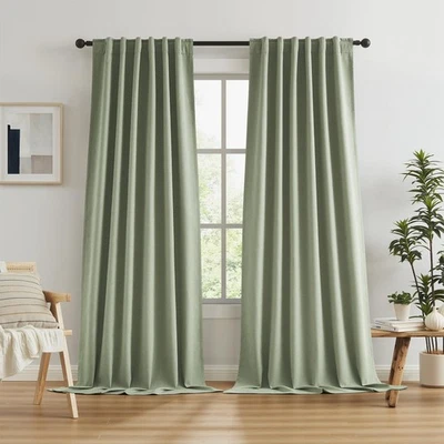 Blackout Linen Curtains 108 Inches Long, Back Tab Loop Pocket Hook Belt Long ... - Image 1 of 4