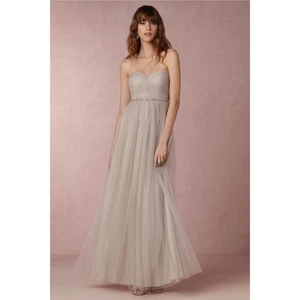 NEU Jenny Yoo "Annabelle" wandelbares Tüll Spalten Kleid, Nerz grau Größe 8 Maxi - Bild 1 von 12