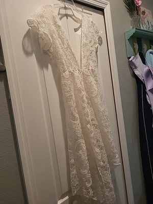 Victorias Secret off white lace beach cover up shorter front w ties longer back  - Image 1 of 4