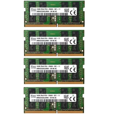 Hynix 64GB 4X16GB DDR4 PC4-21300 2666MHz Laptop SODIMM Memory Ram HMA82GS6CJR8N - Image 1 of 4