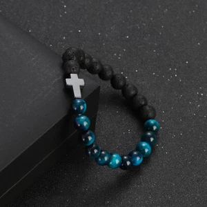 Healing Hematite Cross Bracelets Tiger Eye Stone Beads Bracelet for Men Women - Picture 1 of 17
