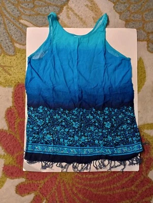 De Colección 90 BEACH CABAÑA Encubrimiento Mujer FRINGE TROPICAL Océano Boho Azul Beachy Island Foto 1 de 4