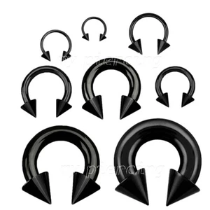 1PC. Black PVD Steel Spike Horseshoe Circular Barbell Ear Labret Septum 20G-0G - Picture 1 of 3