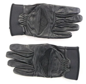 harley davidson mens riding gloves L black leather padded competition bar shield - Picture 1 of 8