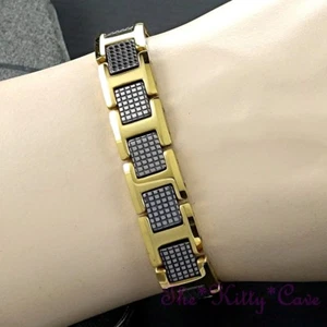 Brazalete magnético de tungsteno deportivo alivio del dolor artritis textura dorada 24KGB - Imagen 1 de 12