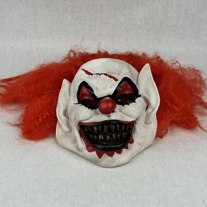 Evil Clown Halloween Rubber Mask Red Hair Teeth Horror - Spirit Halloween - Picture 1 of 9
