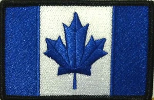 Canada Flag Iron-On  Patch Blue & White Version Black Border #02 - Picture 1 of 1