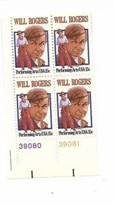 WILL ROGERS ACTOR MINT PLATE BLOCK AT FACE VALUE - Picture 1 of 1