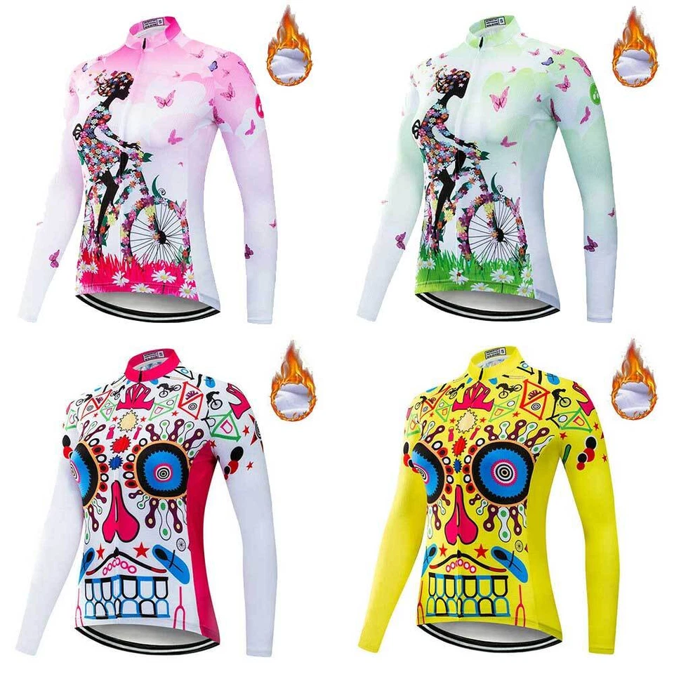 Camiseta deportiva de ciclismo de invierno para mujer manga larga térmica polar chaqueta de ciclismo camisa Foto 1 de 4