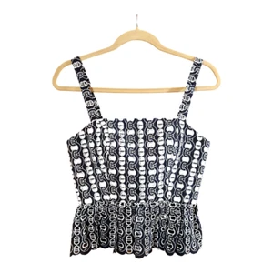 NWT Corey Lynn Calter Marisol Embroidered Peplum Hem Tank Top in Navy Women's XS - Picture 1 of 6