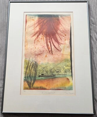 Винтажный René Carcan тисненый офорт абстрактный подписанный пронумерованный современное искусство в рамке - Изображение 1 из 4