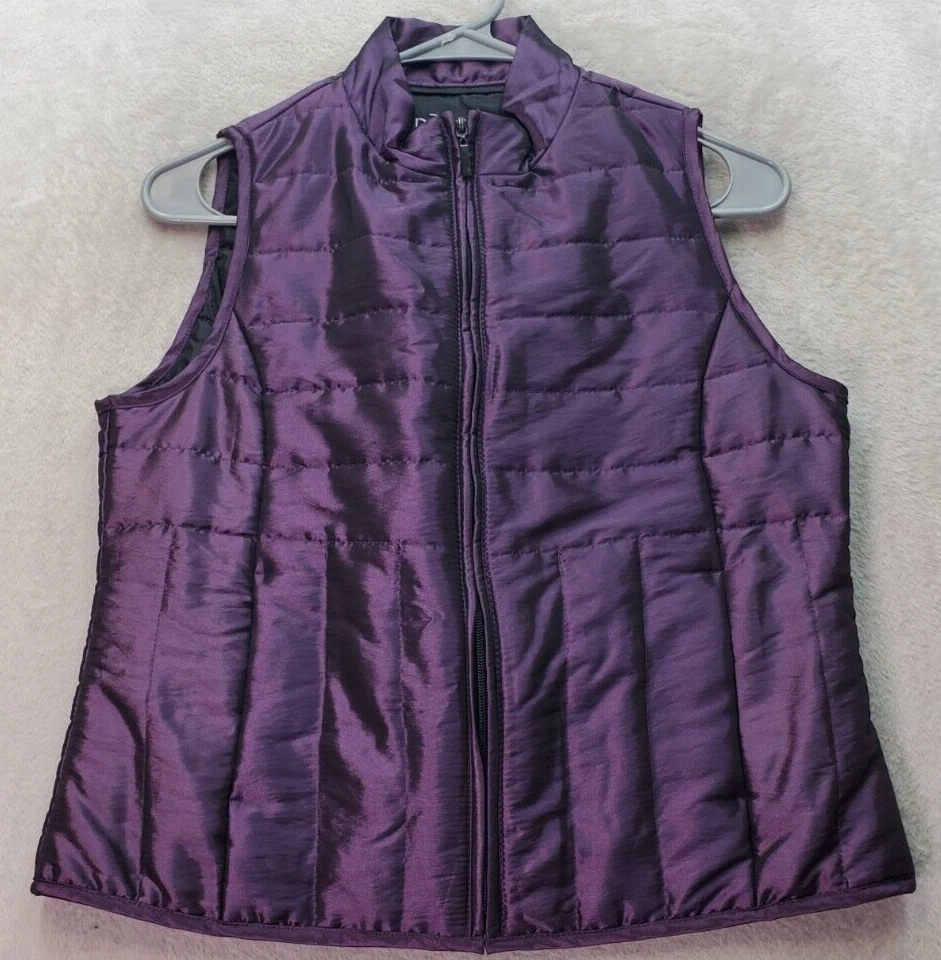 Chaleco acolchado Relativity para mujer pequeño púrpura metálico sin mangas cremallera completa Foto 1 de 4