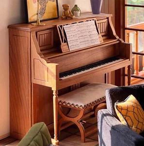 Miniature Dollhouse 1:6 Scale Wooden Upright Piano with Matching Stool For Dolls - Picture 1 of 11