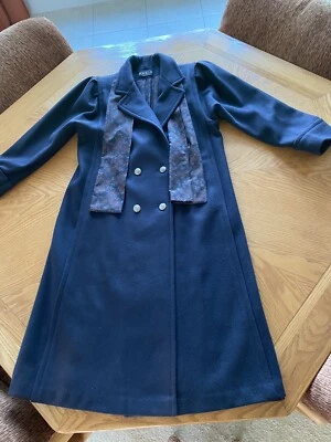 Abrigo De Colección Jofeld by Forstmann Lana Azul Marino Doble Pecho Bufanda Bolsillos Talla M  Foto 1 de 4