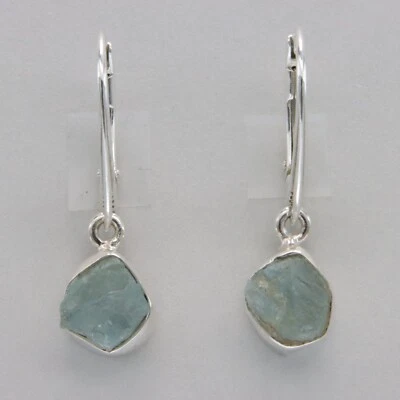 Pendientes AQUAMARINA Azul Corte Natural Crudo Corte Áspero - PLATA ESTERLINA 925 #901-Le Foto 1 de 4