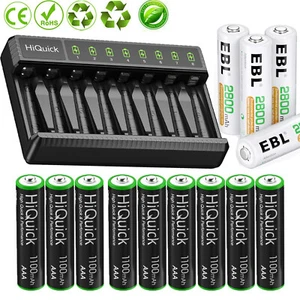 AAA AA Rechargeable Battery 1100 / 2800mAh 1.2V Ni-MH / Charger Lot EBL HiQuick - Picture 1 of 70