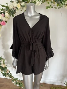 Womens Playsuit New Look Black Size 8 & 10 Ruffle Long Sleeve Belted NEW OW52 - Picture 1 of 19