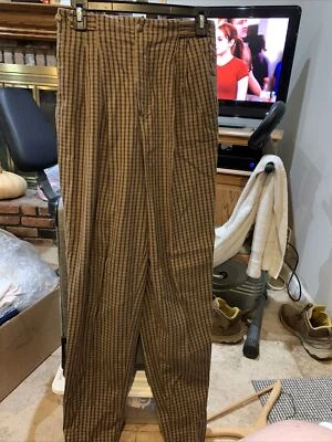 Vintage LL Bean Cuadros Oliva Marrón Amarillo Oro Algodón Frente Plano Talla 10 Hecho en EE. UU. Foto 1 de 4