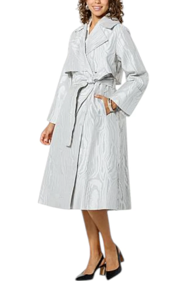 WynneCollection Belted Evening Trench Coat Silver - Image 1 of 1