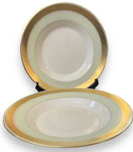 Royal Copenhagen DAGMAR 2 Suppenschalen mit Rand 9590 Goldrand hellgrünes Band um 1956 - Bild 1 von 13