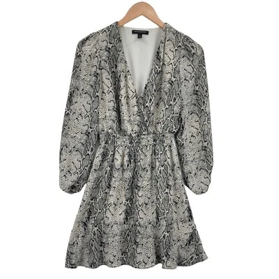Banana Republic Fit & Flare Dress Women Petite XS Cream Black Snake Print V Neck - Image 1 of 4