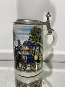 Vintage Seltmann Weiden Flat-Lidded Beer Stein Tankard Stage Coach - Picture 1 of 16