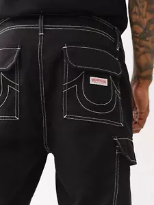 TRUE RELIGION Men’s Cargo Pants Jet Black Pockets 108335 Baggy W36 L32 NWT - Picture 1 of 16