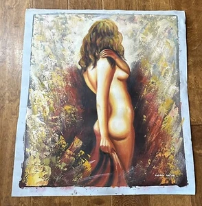 Tasteful Nude Lady Oil Painting On Canvas Unframed Signed  - Picture 1 of 5