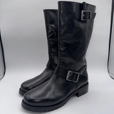 Free People Ride Or Die Engineer Boots Women’s Size 8.5 Black Leather Buckles - Image 1 of 4