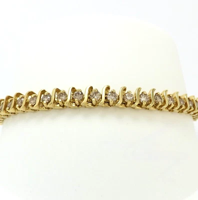 Brazalete de tenis de eslabones en S de diamantes de oro de 14 k de 7 pulgadas champán pálido natural de más de 4 cttw Foto 1 de 4